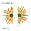 INS18K gold stainless steel stud earrings unique design sense red opal semi-circle sun-shaped titanium steel earrings