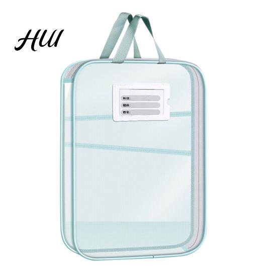 Transparent Stationery Bag Mesh Zipper Pouch File A4 Letter Size 3-Layer Quality Storage Case with Handle Document Organizer for School Travel Office