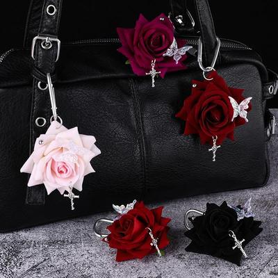 Exquisite Design Simulation Rose Flower Shape Butterfly Keychain Pendant Bag Decoration Gift