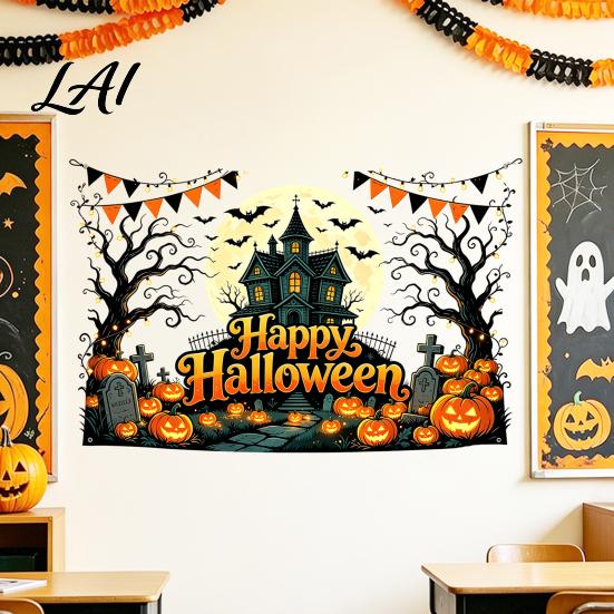 Withered Tree Wall Decorations Happy Halloween Stickers Moonlit Castle Pumpkin Clings Waterproof Decorative Glass Door Stickers Haunted House Decals