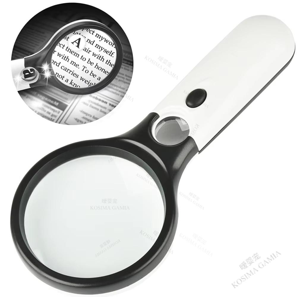 Portable 3X 45X Handheld Magnifying Glass with 3 LED Light Elderly Newspaper Reading Repair Tool High Definition Sharp Focus