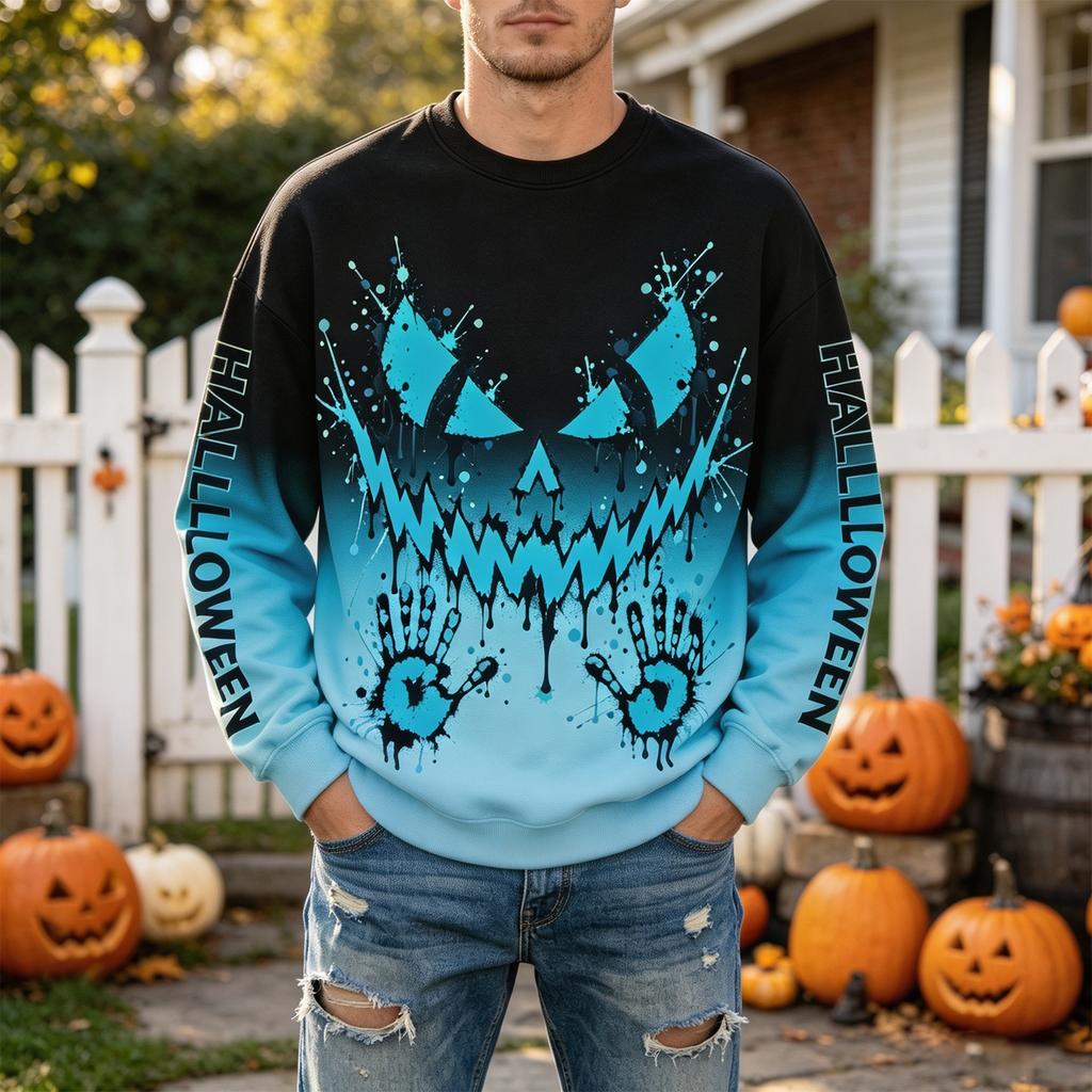 Men's Halloween Printed Neck Long Sleeve Casual Sweatshirt
