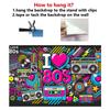 Bannière de fond des années 1980 avec un design de lumière néon colorée et imprimée avec les mots ' I Love 80s' associée à une cassette audio