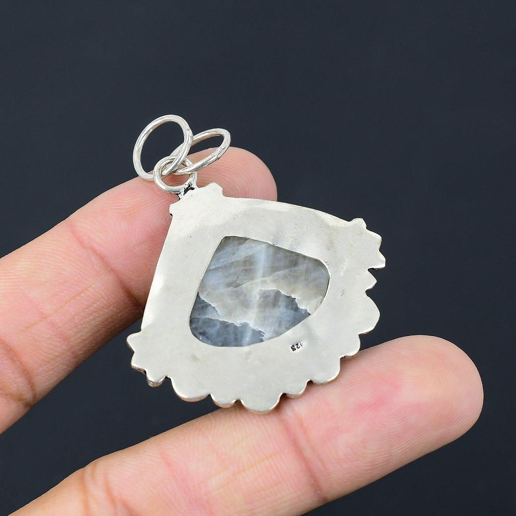 Daughters Day Sale 925 Silver Pear Rainbow Moonstone Stone New Pendant Jewelry