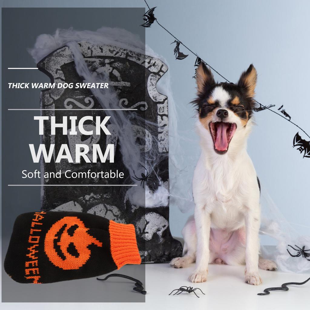 Halloween Kürbis Pullover Dick Warm Hundekleidung Entzückende Katze Strickwaren Winter Haustierbedarf Weiches Material Wiederverwendbar