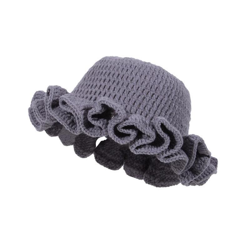 New Colorful Crochet Ruffle Brim Knit Bucket Hats Winter Woman Handmade Stretch Fisherman Cap Outdoor Warm Windproof Beanie Hat