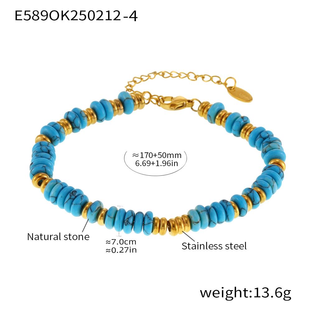 

Fashion Multicolor Natural Stone Bracelet Women s Stainless Steel Gold Plated Handmade Beaded Bangle Female Trend Zircon Gift 22cm