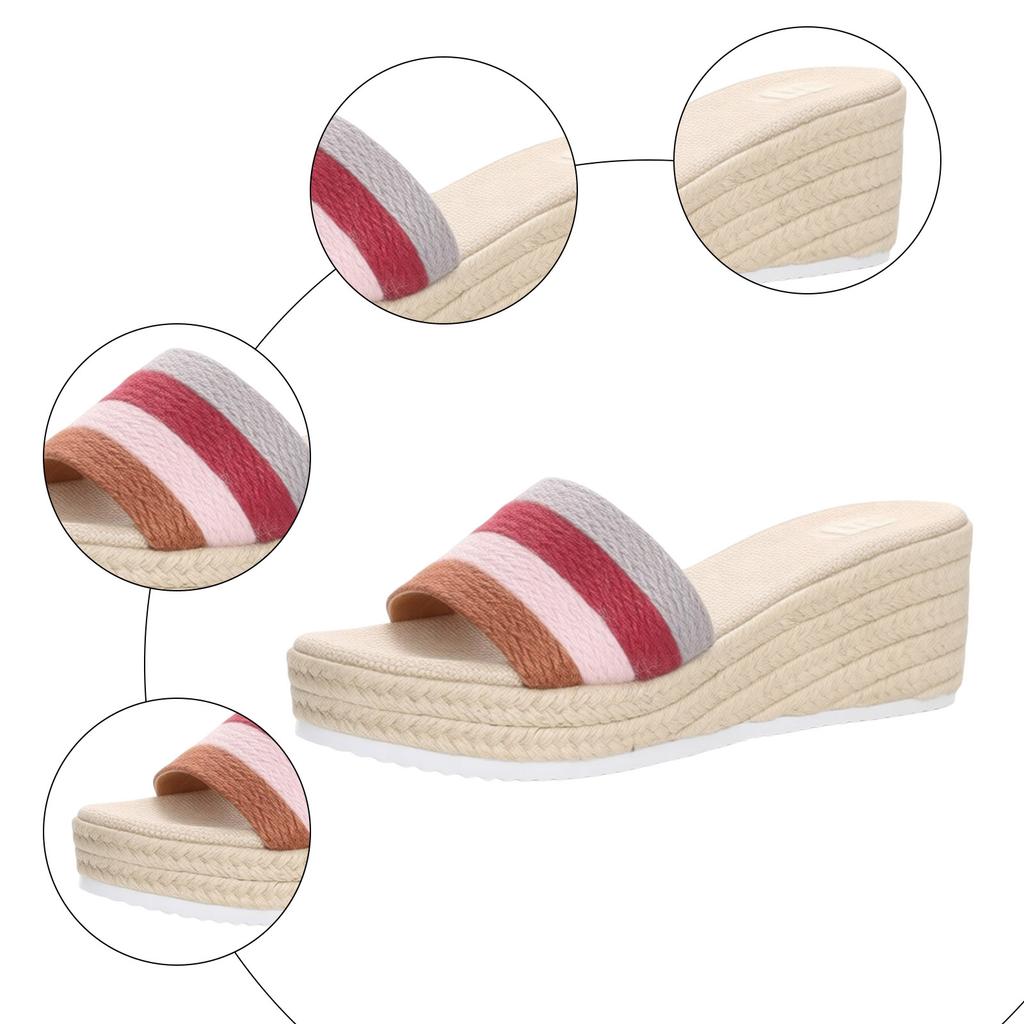 Knitted Sandals Women'S Platform Wedge Open Toe Slip Sandal Fashionable And Casual With Woven Jute And Saltwater Sandalias