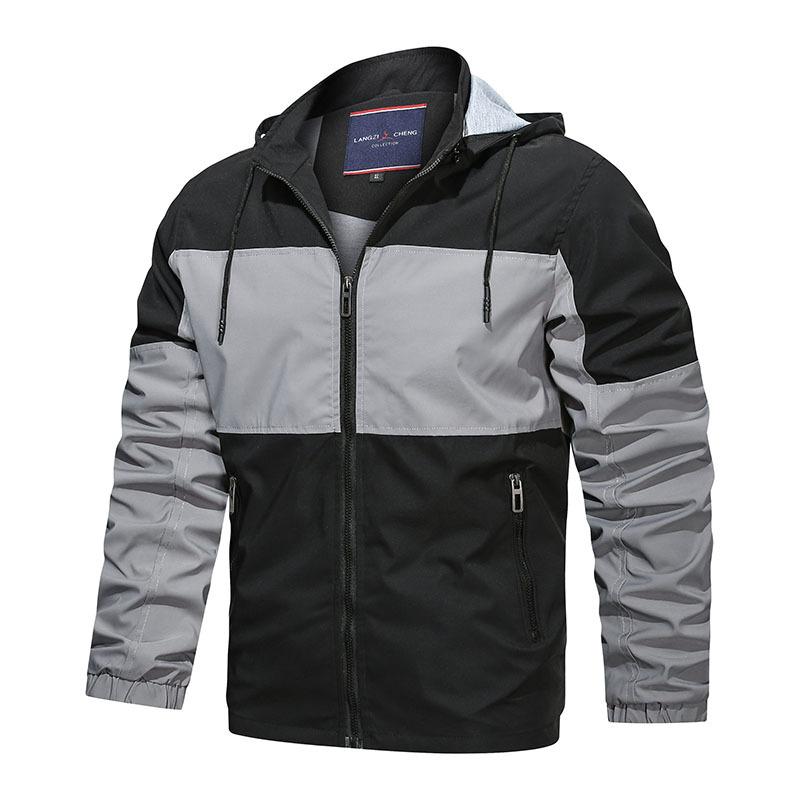 Cross Border And New Men's Jacket Direct Contrasting Color Hooded Zipper Casual Jacket For Men