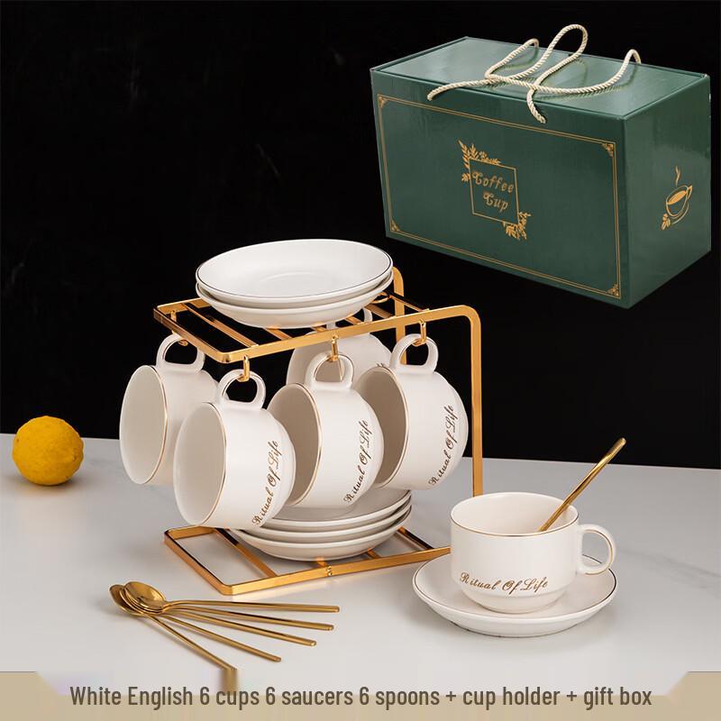 Shangqi Ceramic Coffee & Tea Cup Set with Iron Rack