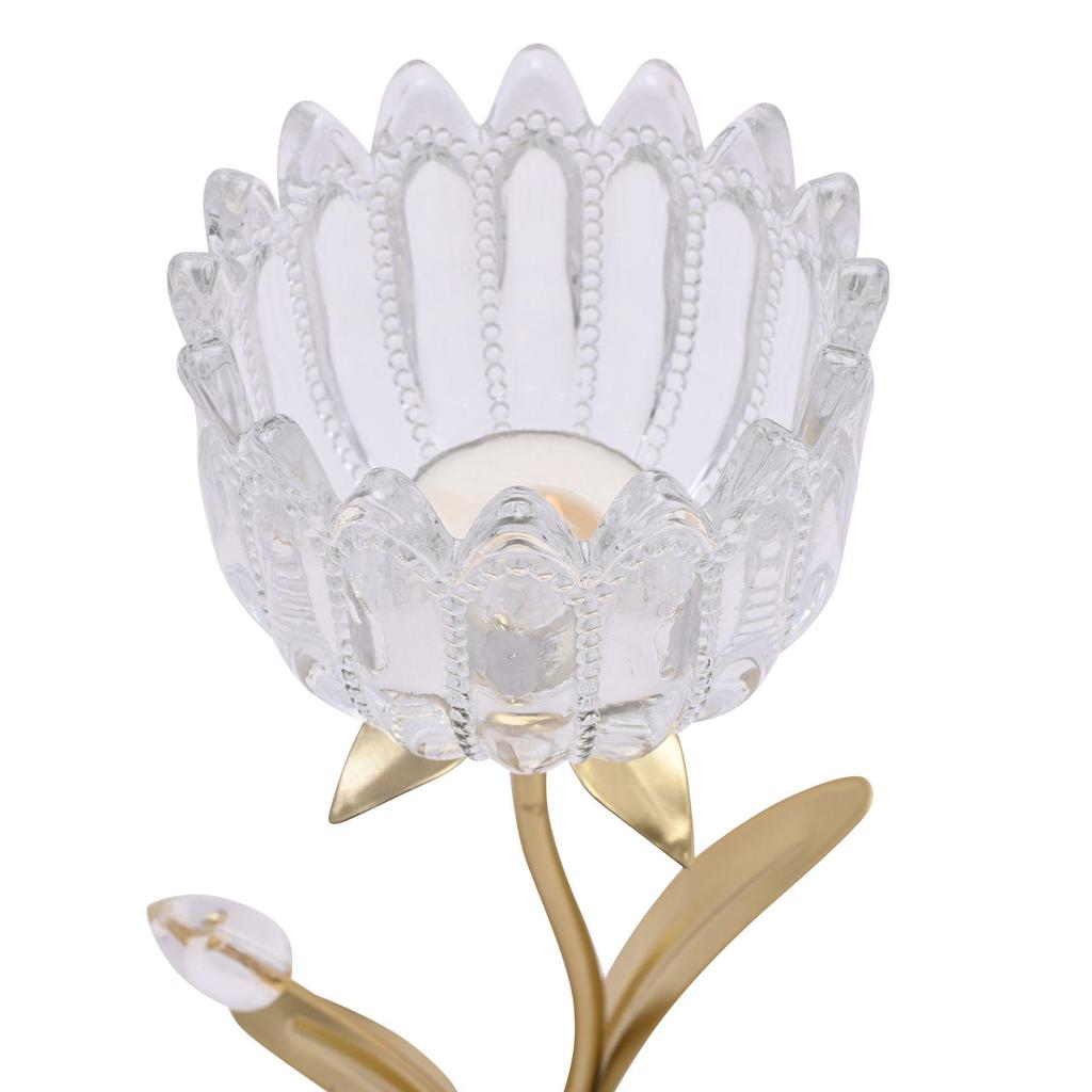 Hestia Single Stem Candle Holder WIth Clear Glass On Gold Base