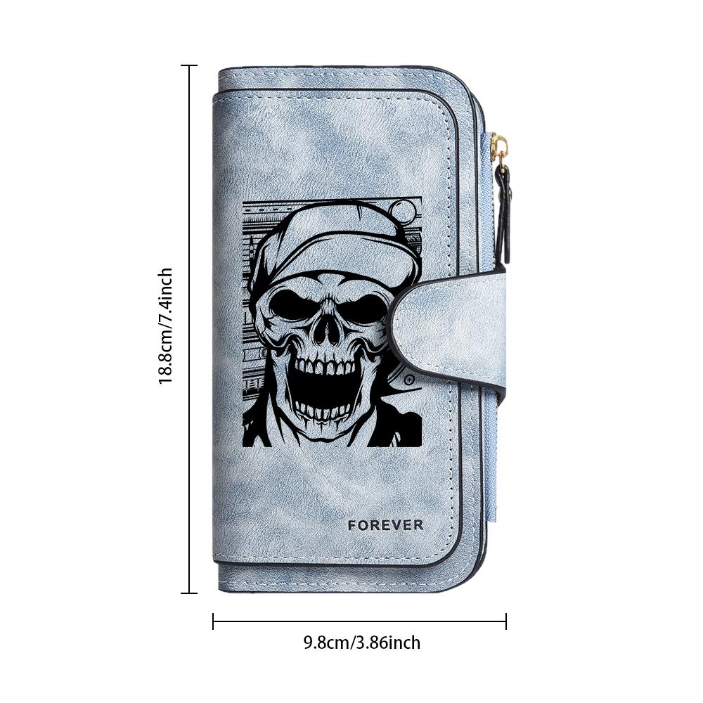 Gothic Skull Long Wallet Fashion Bifold Multi Card Slot Purse for Daily Use