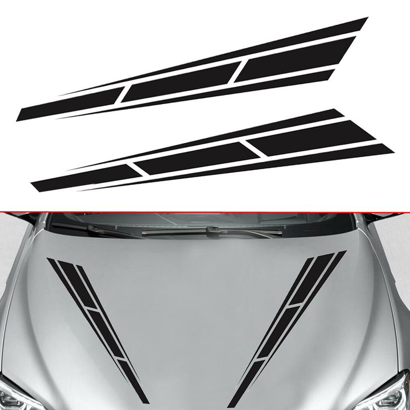 2x Black Car Exterior Racing Stickers Front Hood Decal Strip Tape Kit Universal
