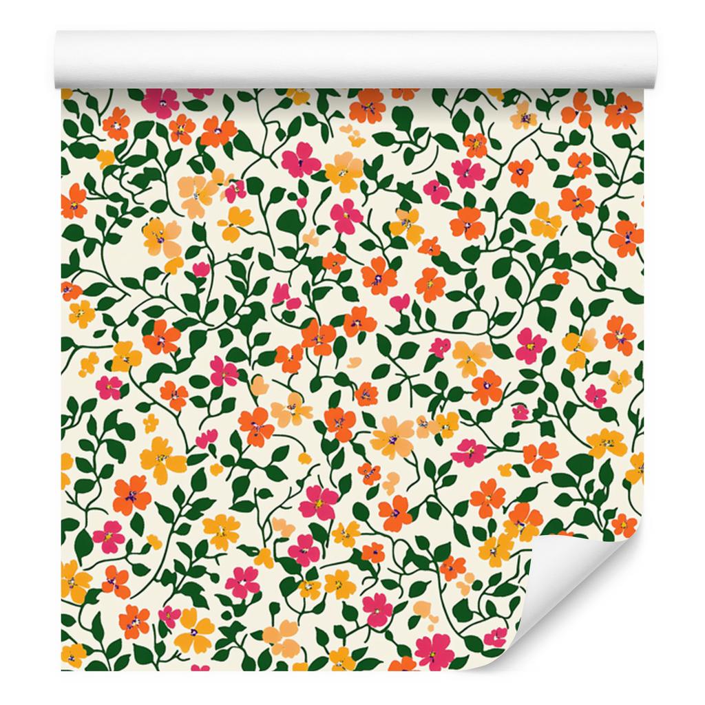 Wallpaper Small Flowers Green and Cream for Living Room and Bedroom 50x1000
