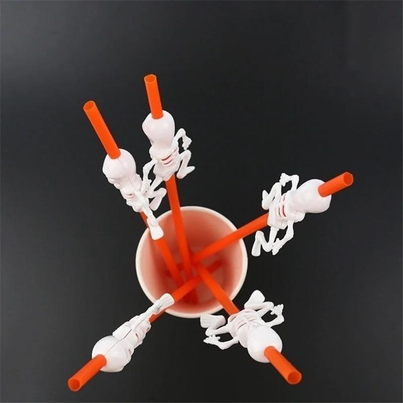 5pcs Halloween Festival Bar Party Decorations Home Party Halloween Decorations Halloween Cartoon Skull/Pumpkin Straws