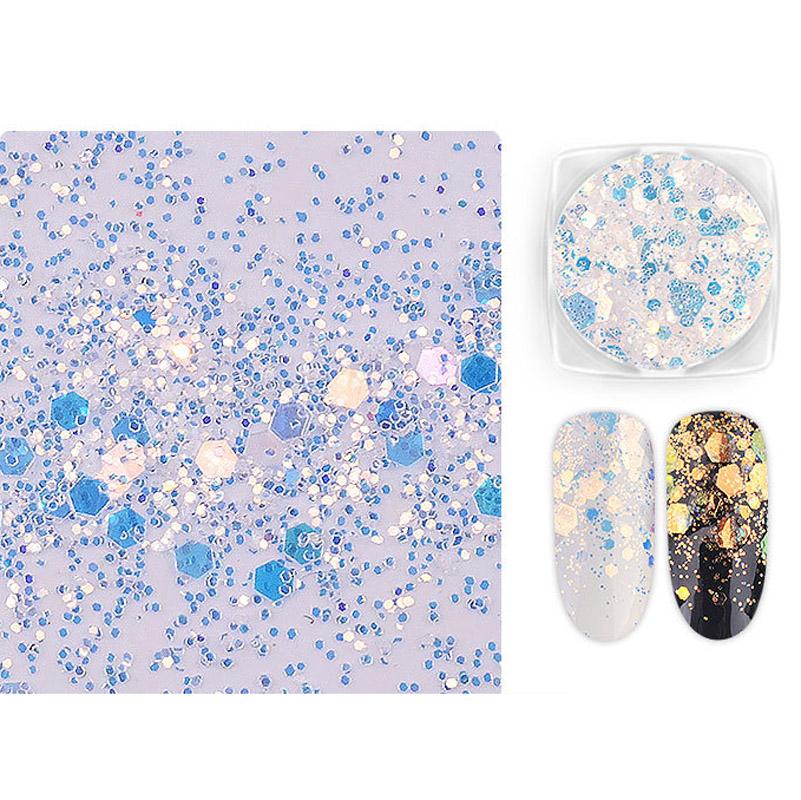 6 Pcs/Set Nail Art Sequins Different Size Glitter Powder Manicure Decoral Tips Polish Nail Stickers Mixed Design Case Set