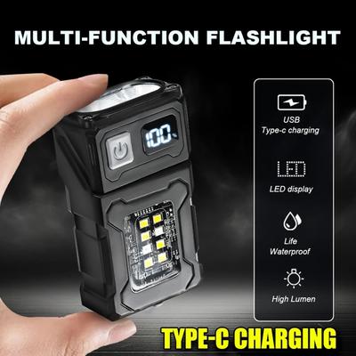 Linterna LED COB portátil con cabezal giratorio y linterna magnética, batería incorporada, recargable por USB, para acampar al aire libre y emergencia.