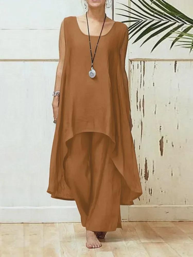 2024 Women's Asymmetrical Sleeveless Top & Loose Pants 2-Piece Set - Spring/Summer Sportswear