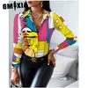 GMXIA Women's Fashion Casual Solid Color Print Long Sleeve POLO Neck Blouses & Shirts