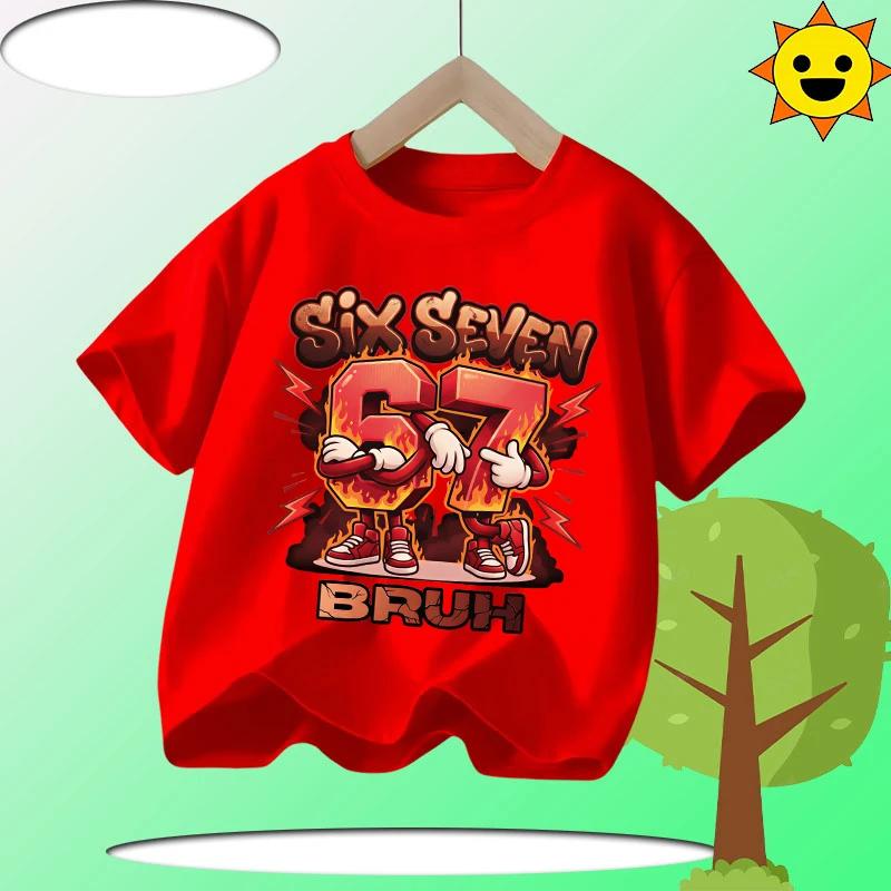 Funny Six Seven Italian Brainrot 67 Graphic Print T-Shirt Boy/Girl Summer Short Sleeved Kids Loose Comfortable Tshirt Tee Top