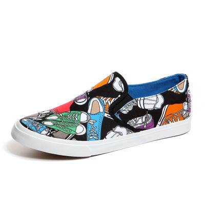Zapatos de Lona con Graffiti de Moda Tendencia para Hombre Zapatillas de Moda Zapatos Planos Vulcanizados Mocasines para Hombre Slip-ons Zapatos de Street Dance Tenis Masculino