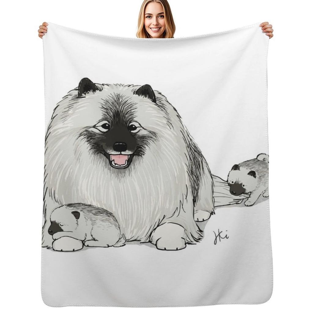 Happy Keeshond Dog with Puppies Cute Keesies Keeshonden Throw Blanket Decorative Soft Throw Blanket for Couch Sofa