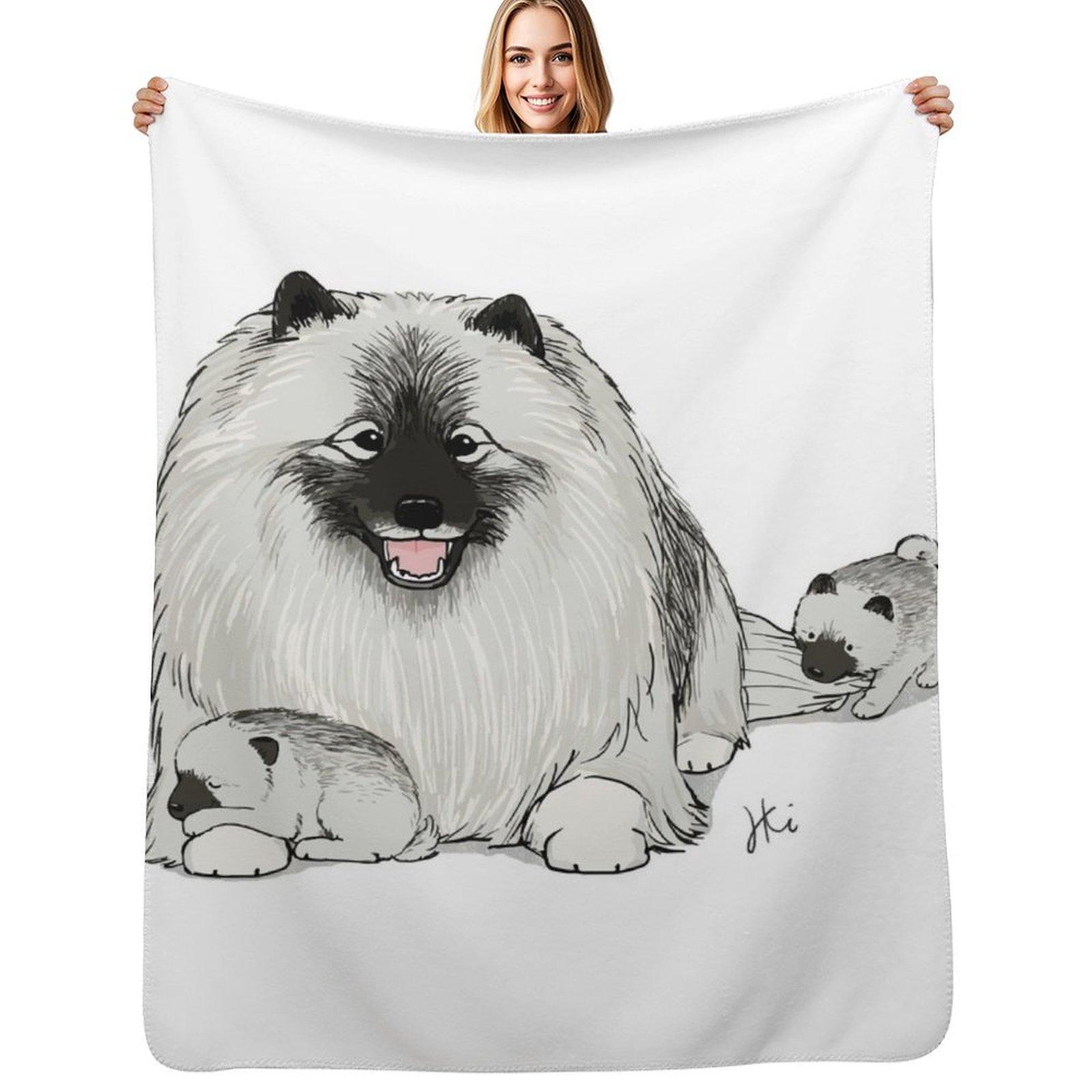 Happy Keeshond Dog with Puppies  Cute Keesies Keeshonden Throw Blanket Decorative Soft Throw Blanket for Couch Sofa 75x100cm
