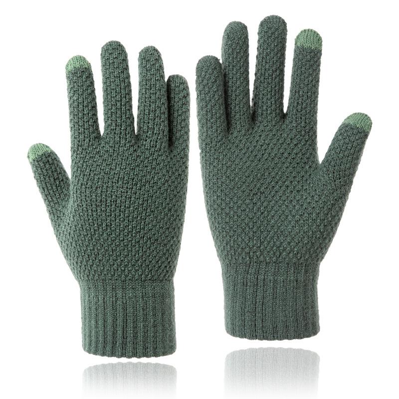 Touchscreen Gloves Men Winter Warm Thermal Thick Jacquard Five-Finger Wool Knitted Cold Proof