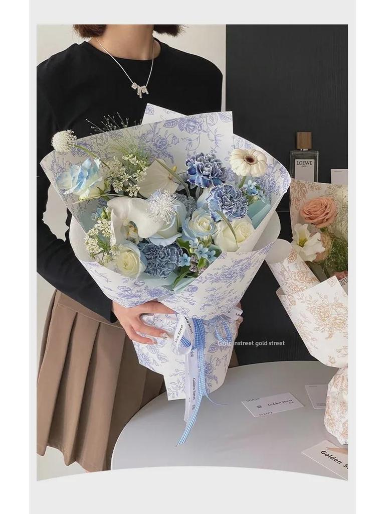Xinrui Retro Floral Printed Waterproof Wrapping Paper for Flower Bouquets