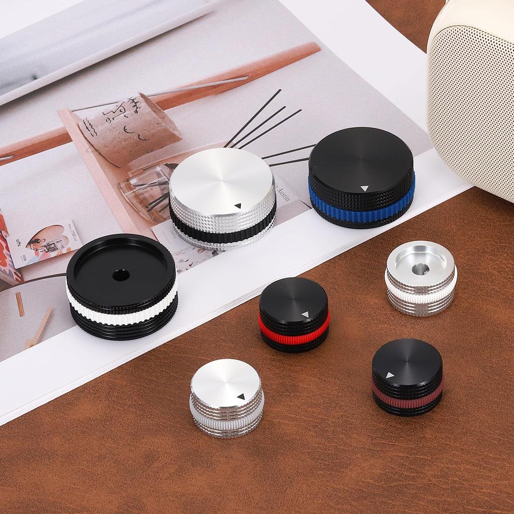 Uxcell 2pcs Aluminum Potentiometer Knobs Inch Volume Audio Control Knobs 18mm X 40mm Screw Type Potentiometer for Guitar and Black Rubber Ring Wrench