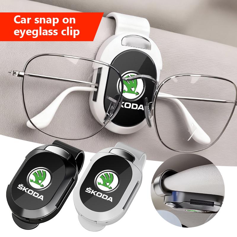 For Skoda Car Eyeglass Storage Holder Sun Visor Sunglasses Clip Interior Accessories Octavia A5 A7 RS Fabia Superb Rapid Karoq