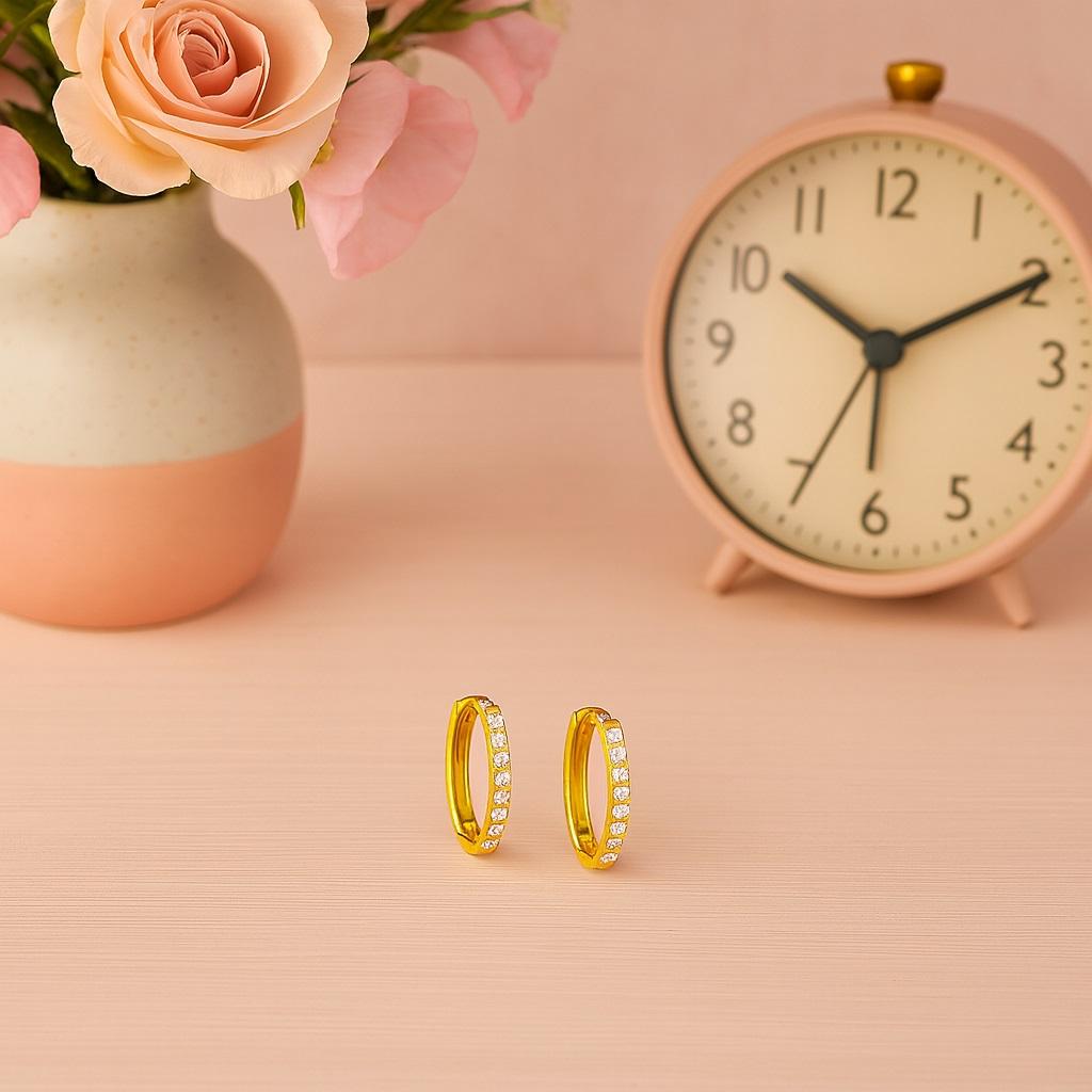 Classic Pave Huggie Hoop Earrings - 925 Sterling Silver Gold Plated