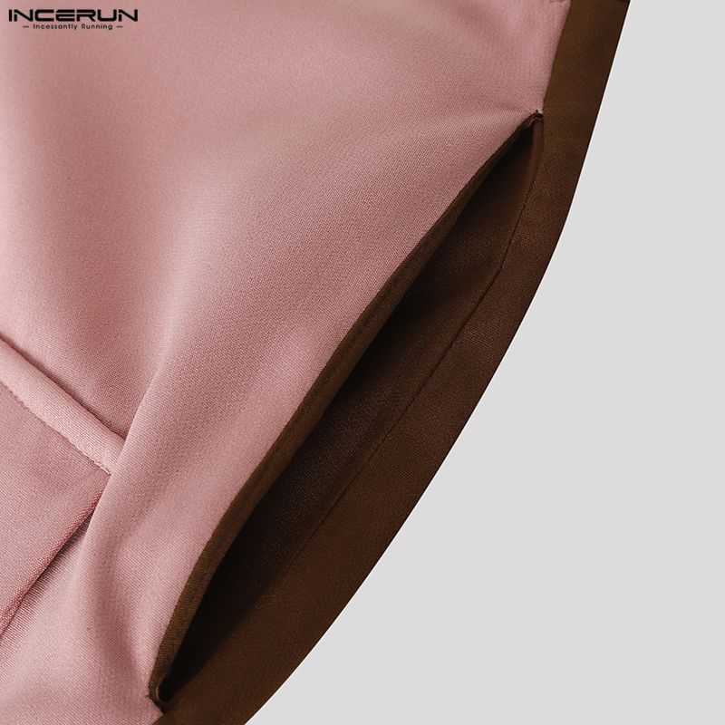 INCERUN Men High Wrap Waist Patchwork Zip-up Casual Loose Long Wide Legs Pants Trousers