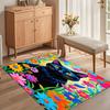 Artistic Area Rug Black Cat Floral Oil Painting  Non Slip Floor Mat Flannel Carpet for Bathroom Kitchen Bedroom  Home Decor Gift
