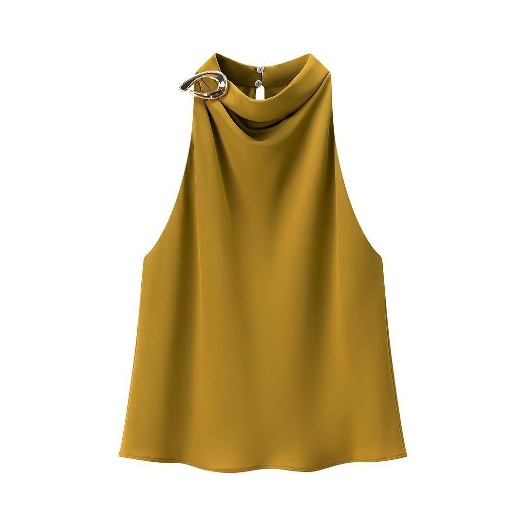 European Style Women s Autumn Halter Neck Top with Versatile Accessories - 2025 Design Sense Small оливковое зеленый