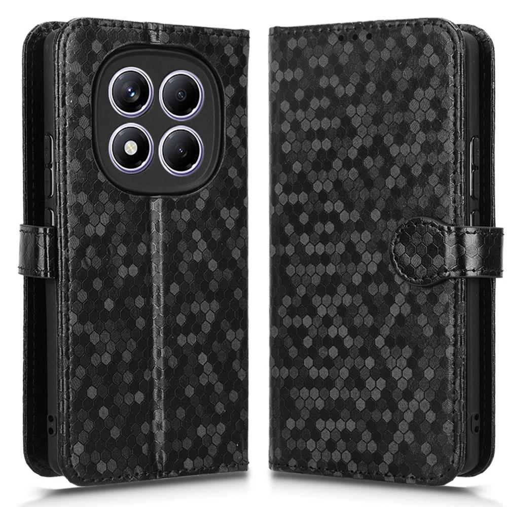 

For Xiaomi Redmi Note 14 Pro 4G Wallet Case Dot Pattern Imprint PU Leather Phone Cover Black