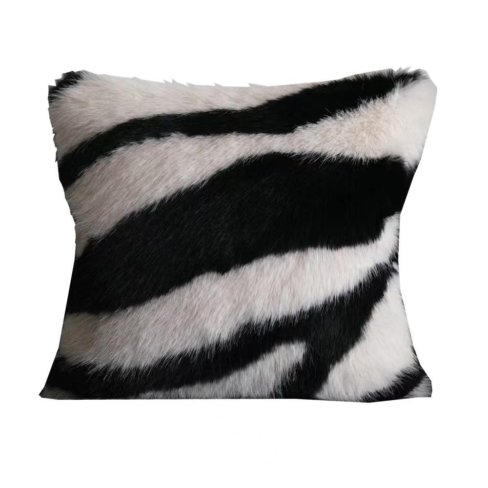 ins wind imitation mink pillow cover plush sofa black and white pillowcase simple striped living room display cushion cover
