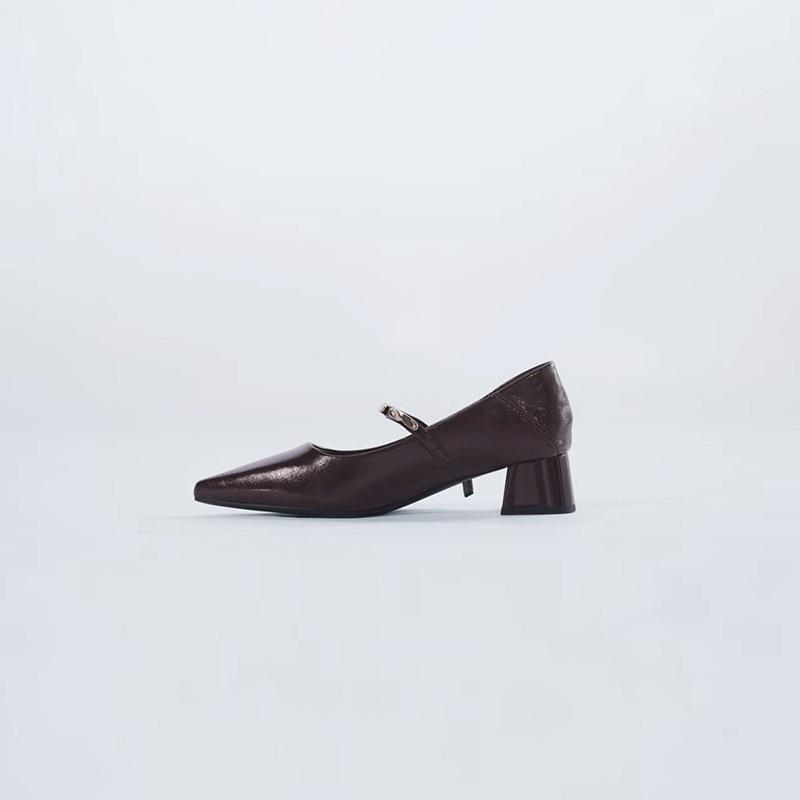 

Остроносые туфли-лодочки на среднем толстом каблуке женские туфли 2025 новая осень французский ретро мода универсальные Мэри Джейн туфли из маленькой кожи 40 коричневый