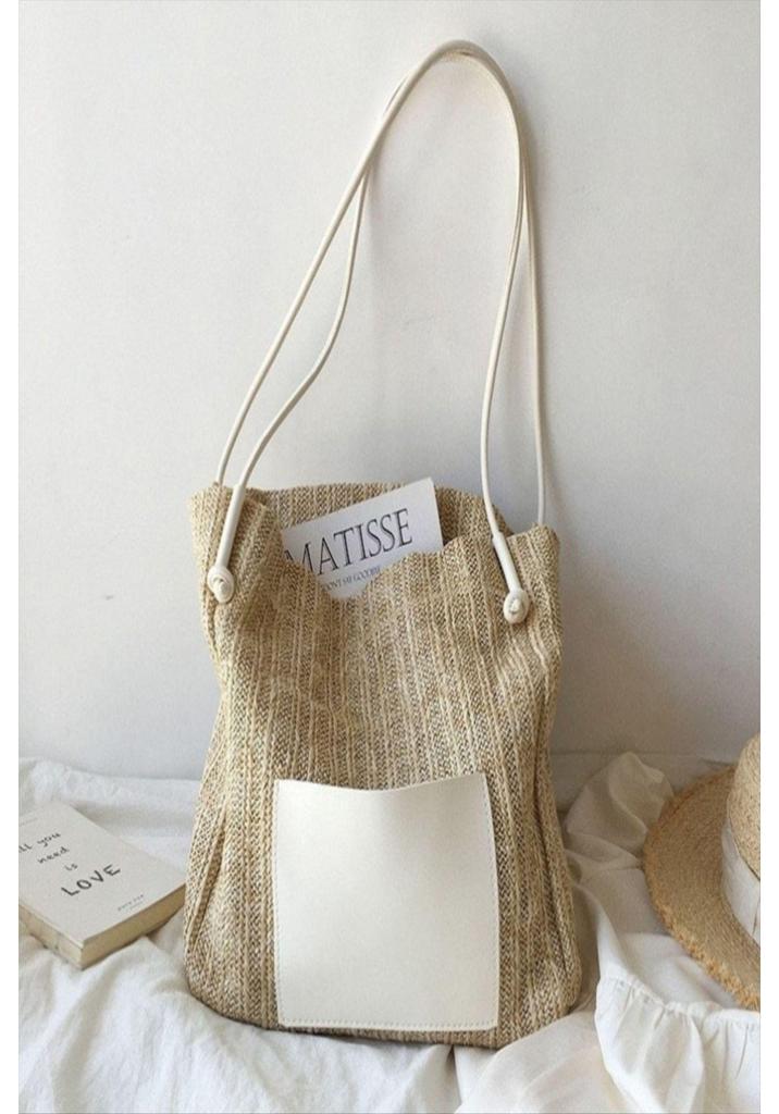 Retro Woven Straw Tote: Holiday Style, Large Capacity Shoulder Bag for Shopping, Beach, or Mother-Child Outings