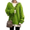 Brown Cable Knit V-Neck Loose Fit Long Sleeve Sweater