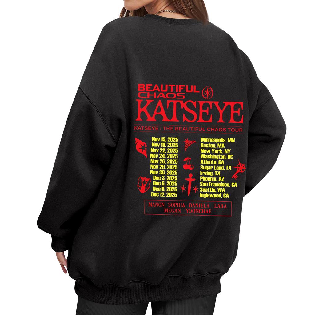 Damenmode Langarm Print Rundhals Lockerer Pullover Sweater Top