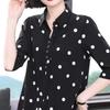 Loose Lapel Large Size T Shirt Women Polka Dot Printing Blouse Half Sleeves Sunscreen Chiffon Tops