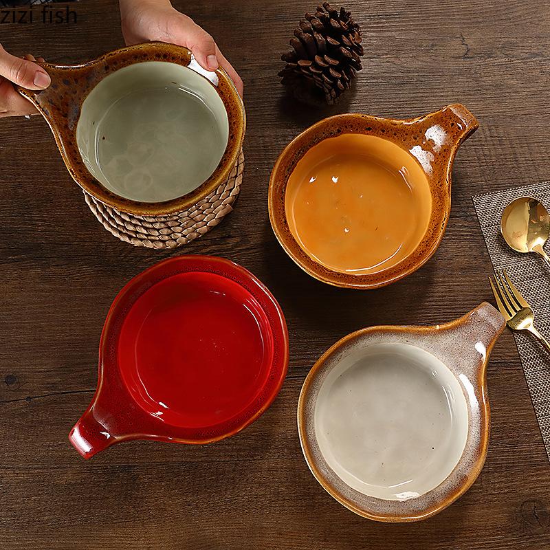 Kiln Transformed Ceramics Breakfast Bowl Single Ear Salad Bowls Fruit Plate Dessert Bowl Noodle Bowls Soup Plate Yogurt Cup Dish