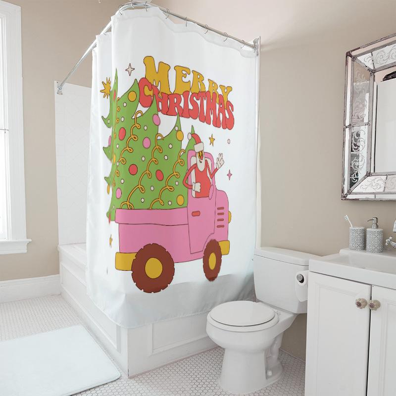 TU Weihnachts-LKW Duschvorhang Festliche Feiertagsdekoration Frohe Weihnachten LKW-Fahrer Geschenk Feiertags-Wohnkultur LKW-Liebhaber Geschenk Weihnachten Dekoration