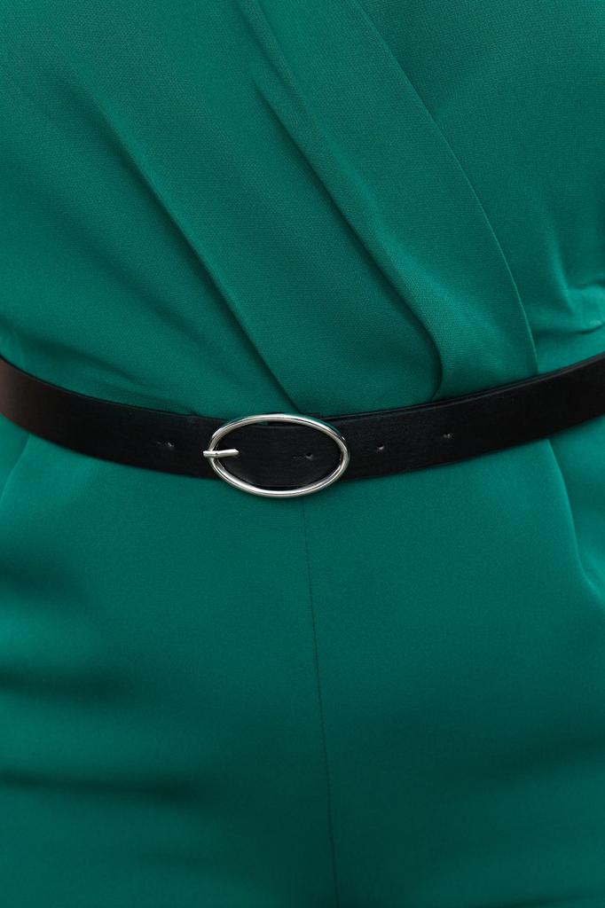 Women's Fashion Emerald Green Belted Double Breasted Collar Plus Size Woven Jumpsuit