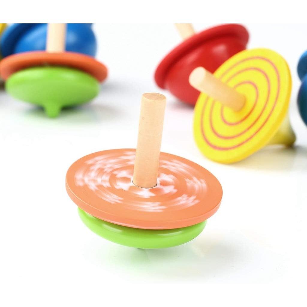 Pack of 12 Wooden Spinning Tops, Wooden Spinning Tops, Colorful Wooden Spinning Tops, Toy Spinning Tops for Children