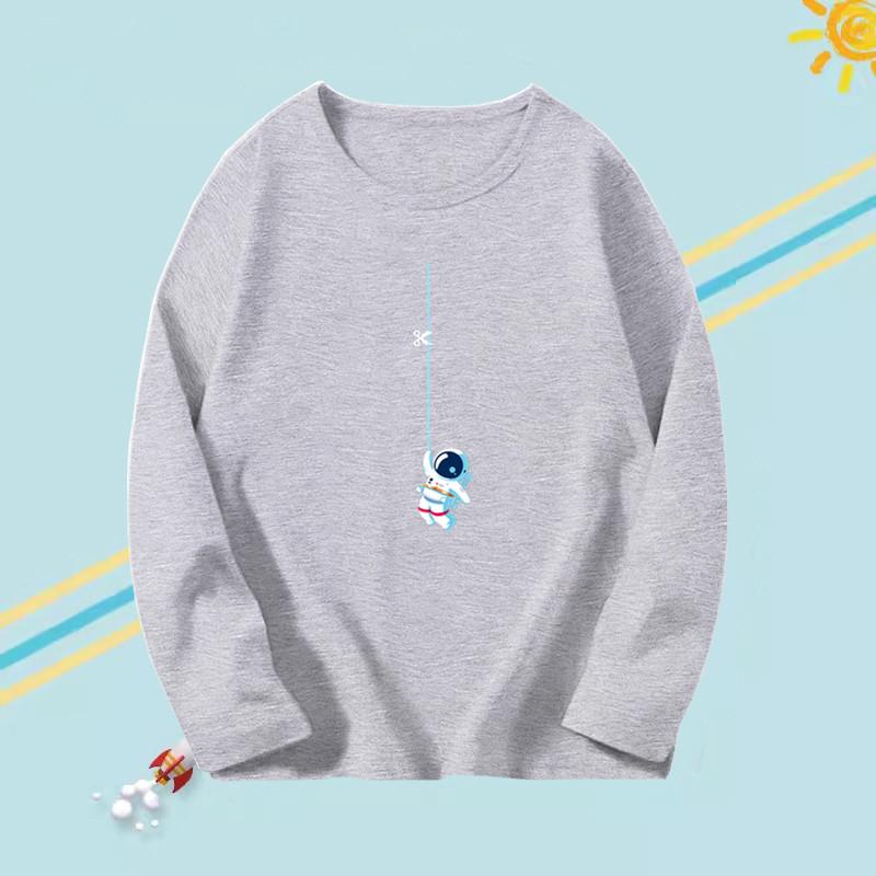 T-shirts à manches longues pour enfants garçons à col rond avec motif astronaute imprimé en 3D, tendance et décontracté pour le printemps et l'automne