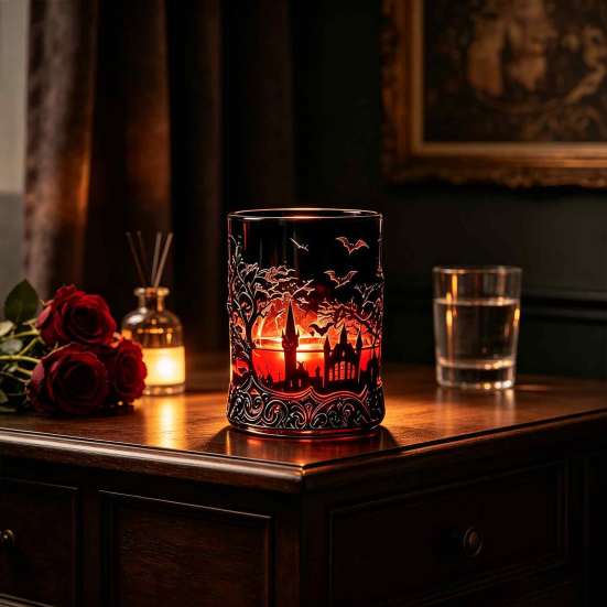 Glass Wine Cup 1200ML Halloween Bat Castle Whiskey Bottle, 320ML Vintage Gothic Theme Bottle Cup, Decorative Liquor Decanter Flask for Home