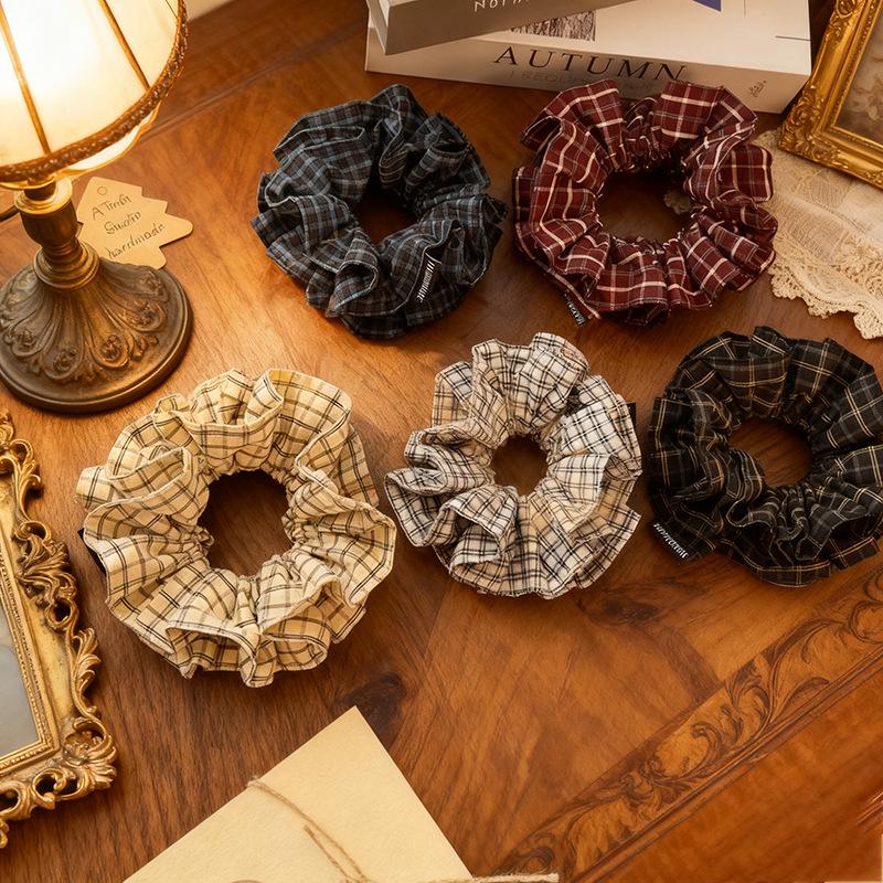 2025 Retro Plaid Fabric Hair Tie - Large Grid Ponytail and Bun Accessory