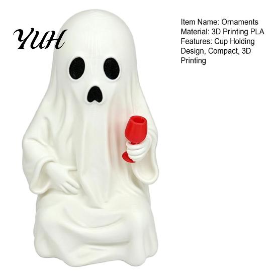 Compact Ghost Figurines for Windows 3D Printed Figurine with Wine Glass, Funny Halloween Desktop Prank Ornaments Parties Decor Statue, Novelty
